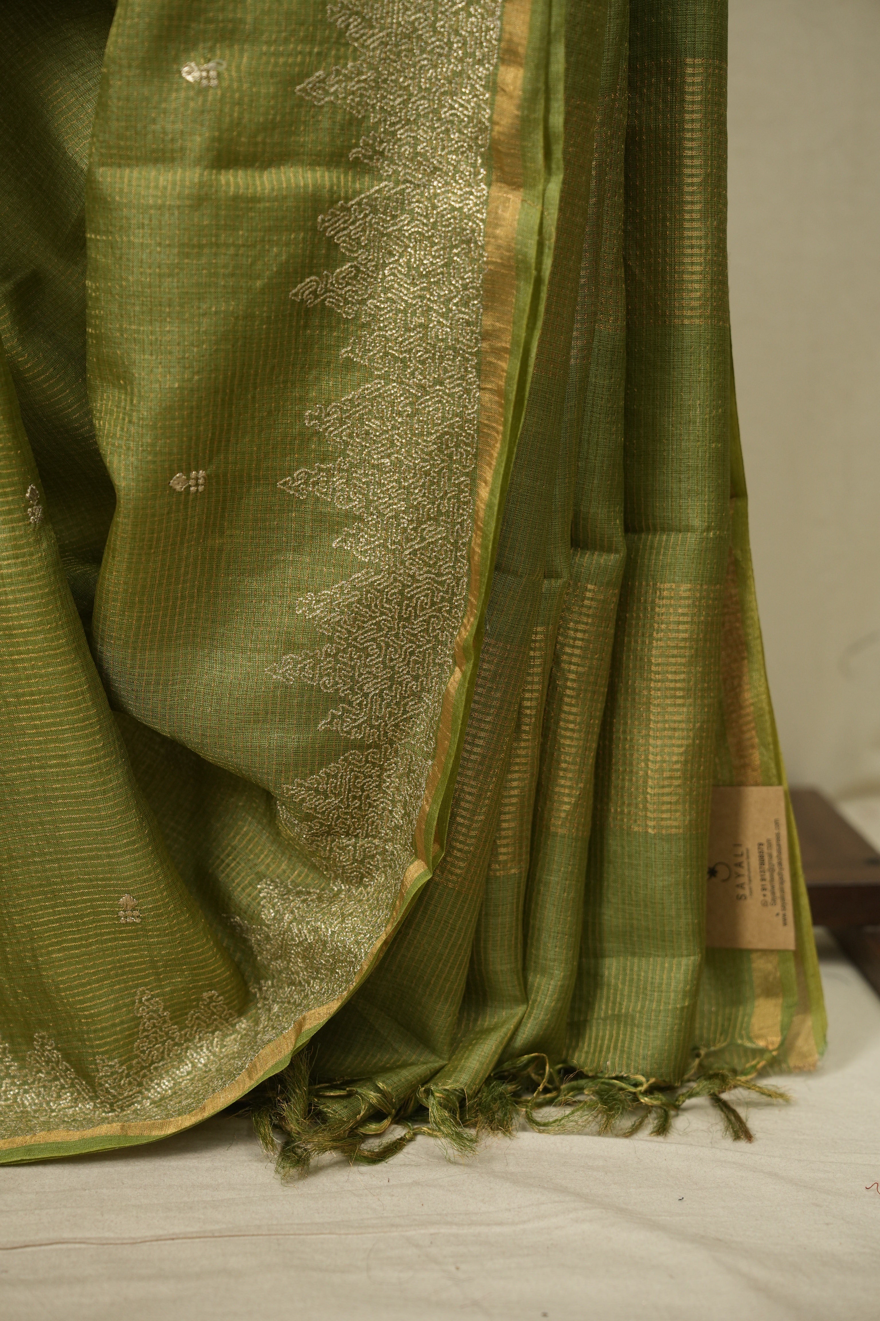 Green Embroidered Tussar Silk Saree -SRGETSS1584