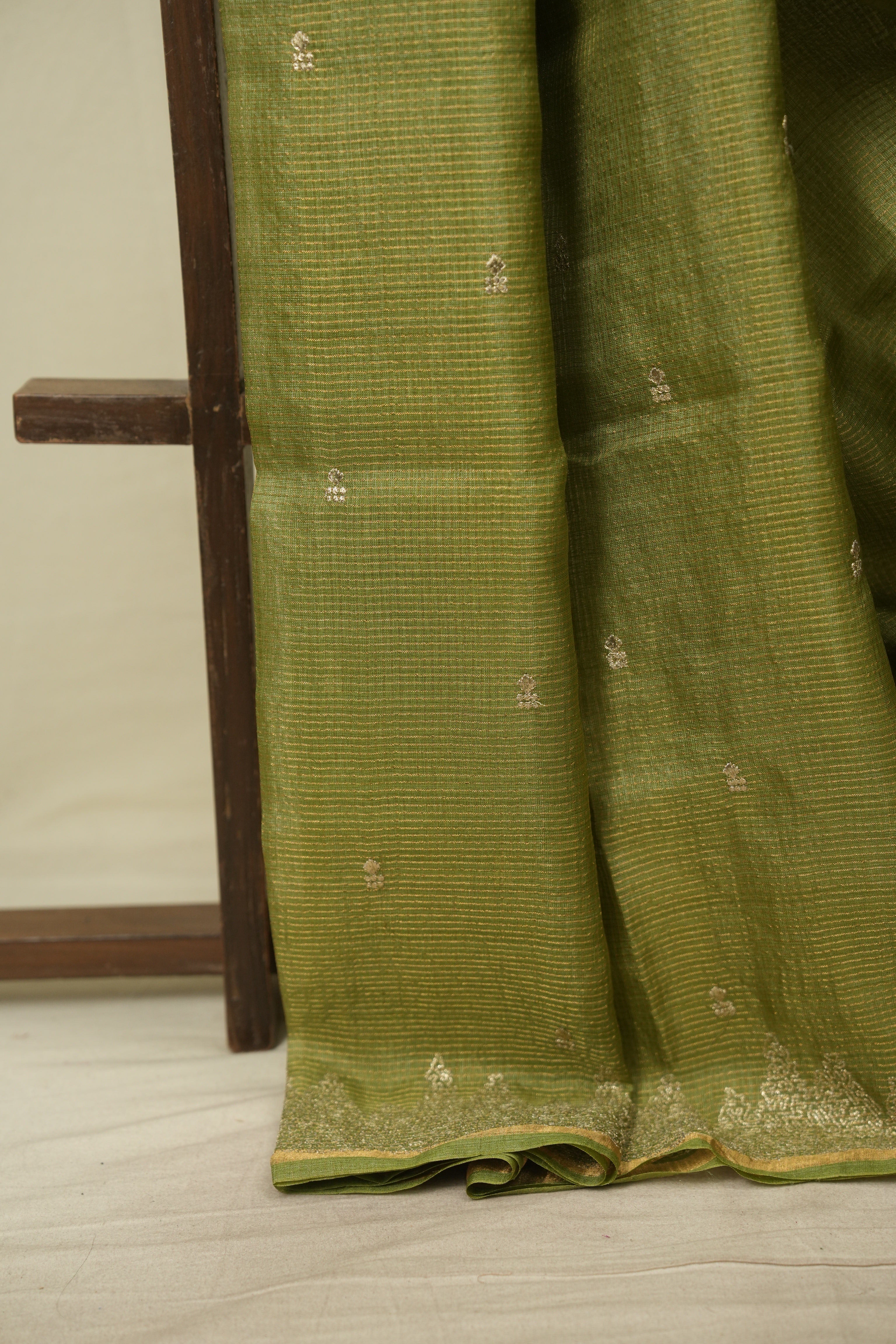 Green Embroidered Tussar Silk Saree -SRGETSS1584