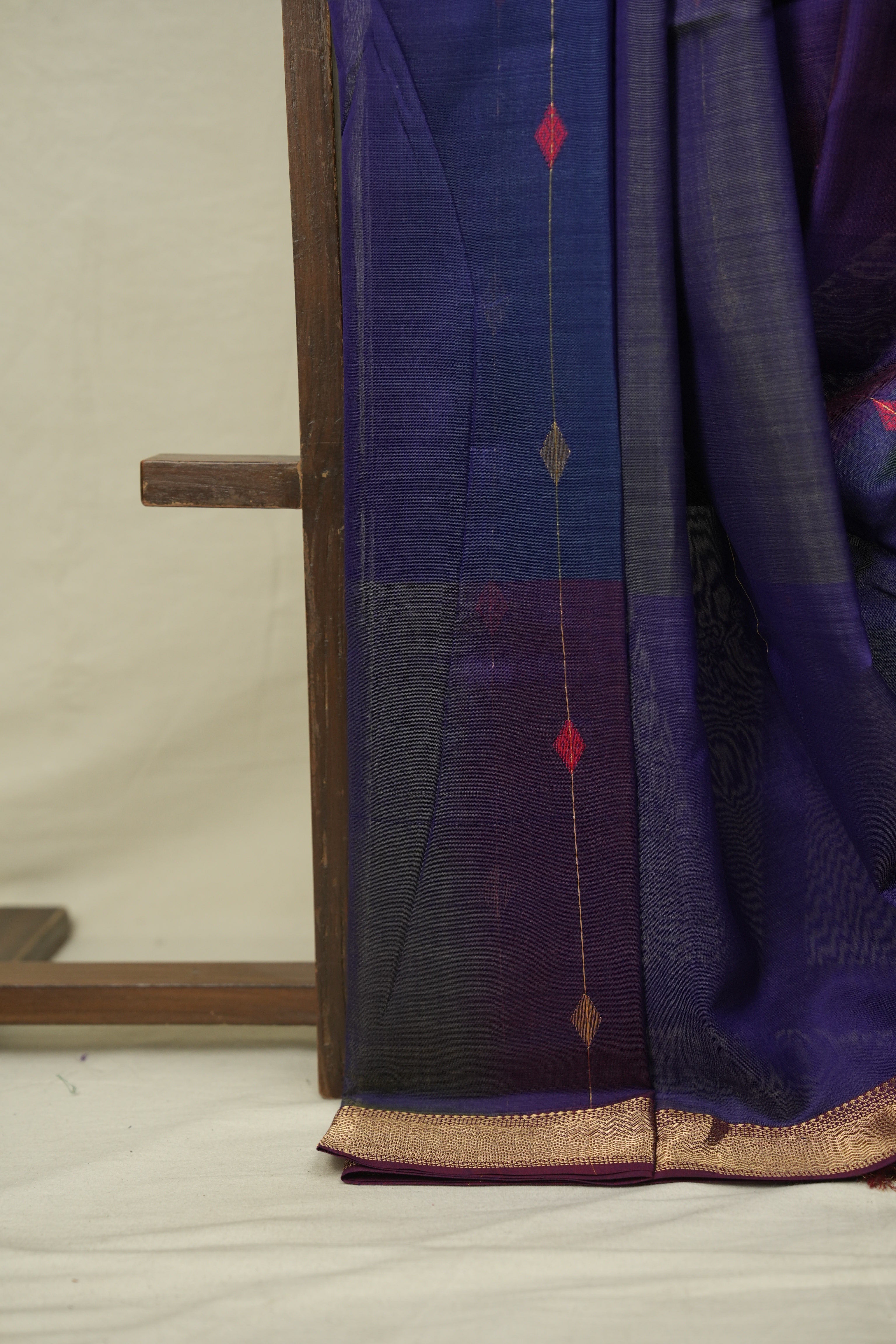 Dual Tone Blue Maheshwari Saree - SRDTBMS1236
