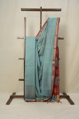 Sky Blue Maheshwari Tissue Saree - SRSBMTS592