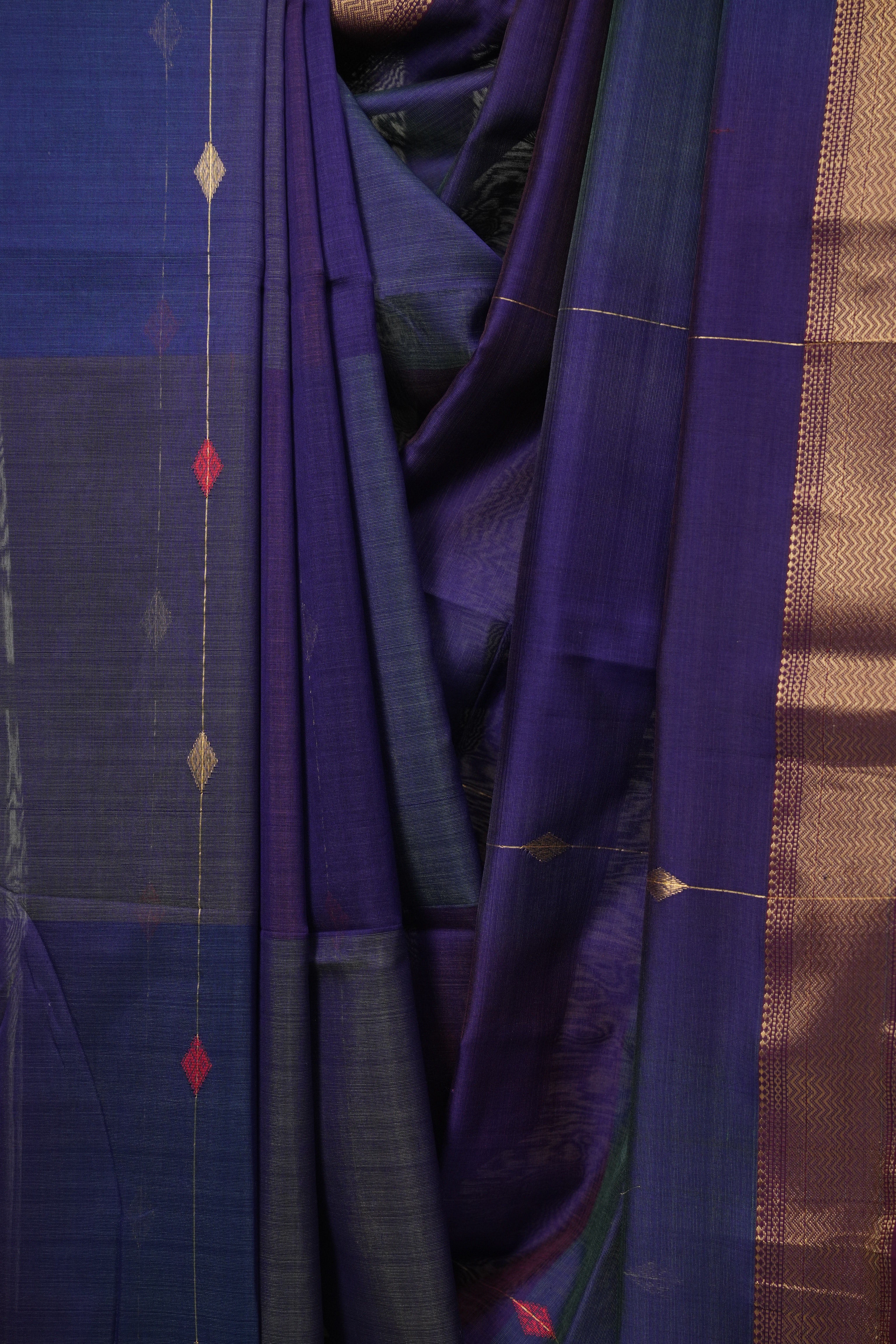 Dual Tone Blue Maheshwari Saree - SRDTBMS1236