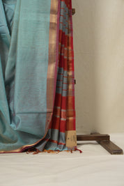 Sky Blue Maheshwari Tissue Saree - SRSBMTS592