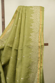 Green Embroidered Tussar Silk Saree -SRGETSS1584