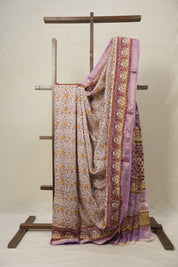 Cream Lavender HBP Cotton Silk Saree With Maheshwari Border - SRCLCSS1443