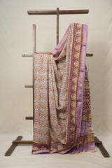 Cream Lavender HBP Cotton Silk Saree With Maheshwari Border - SRCLCSS1443