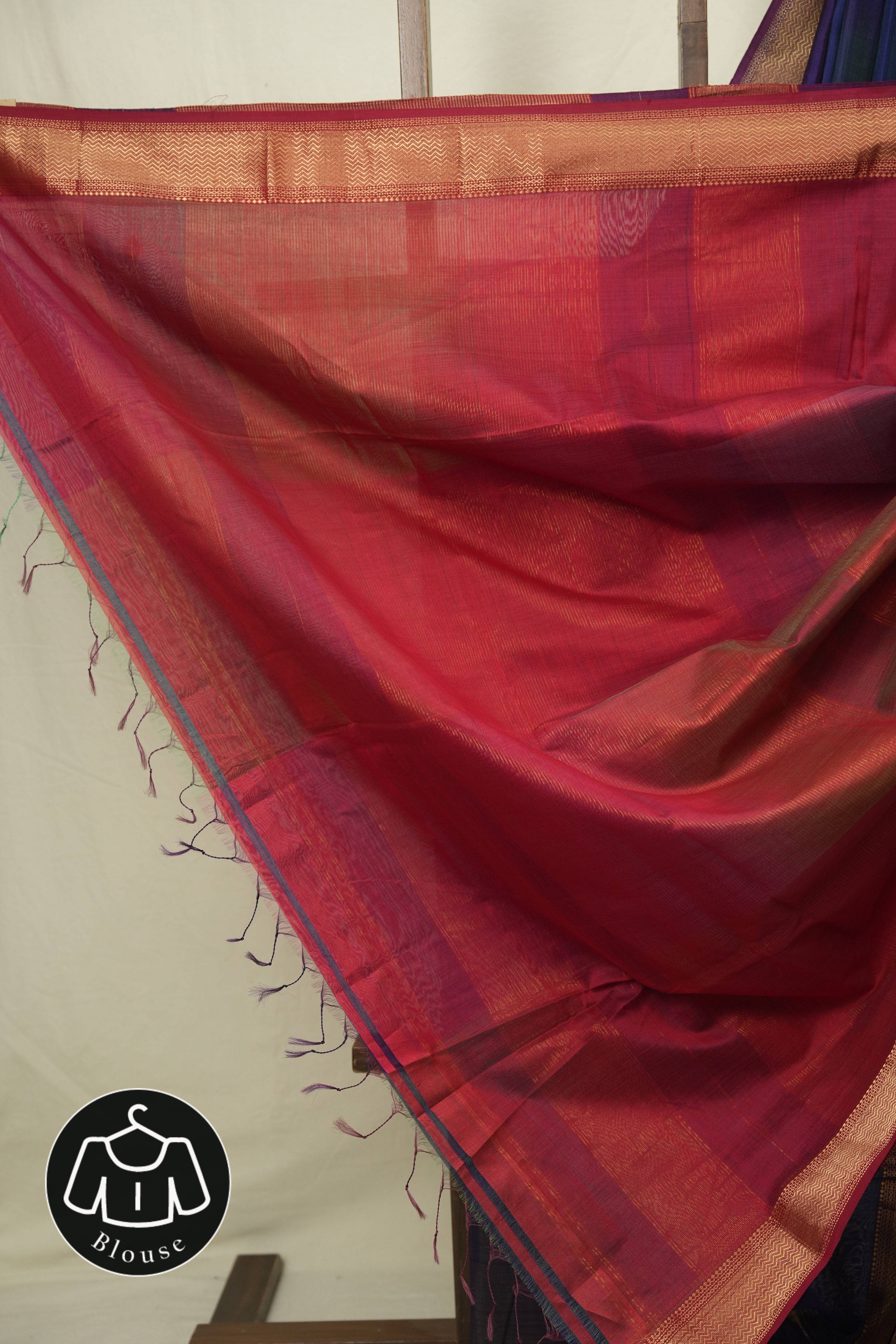 Dual Tone Blue Maheshwari Saree - SRDTBMS1236