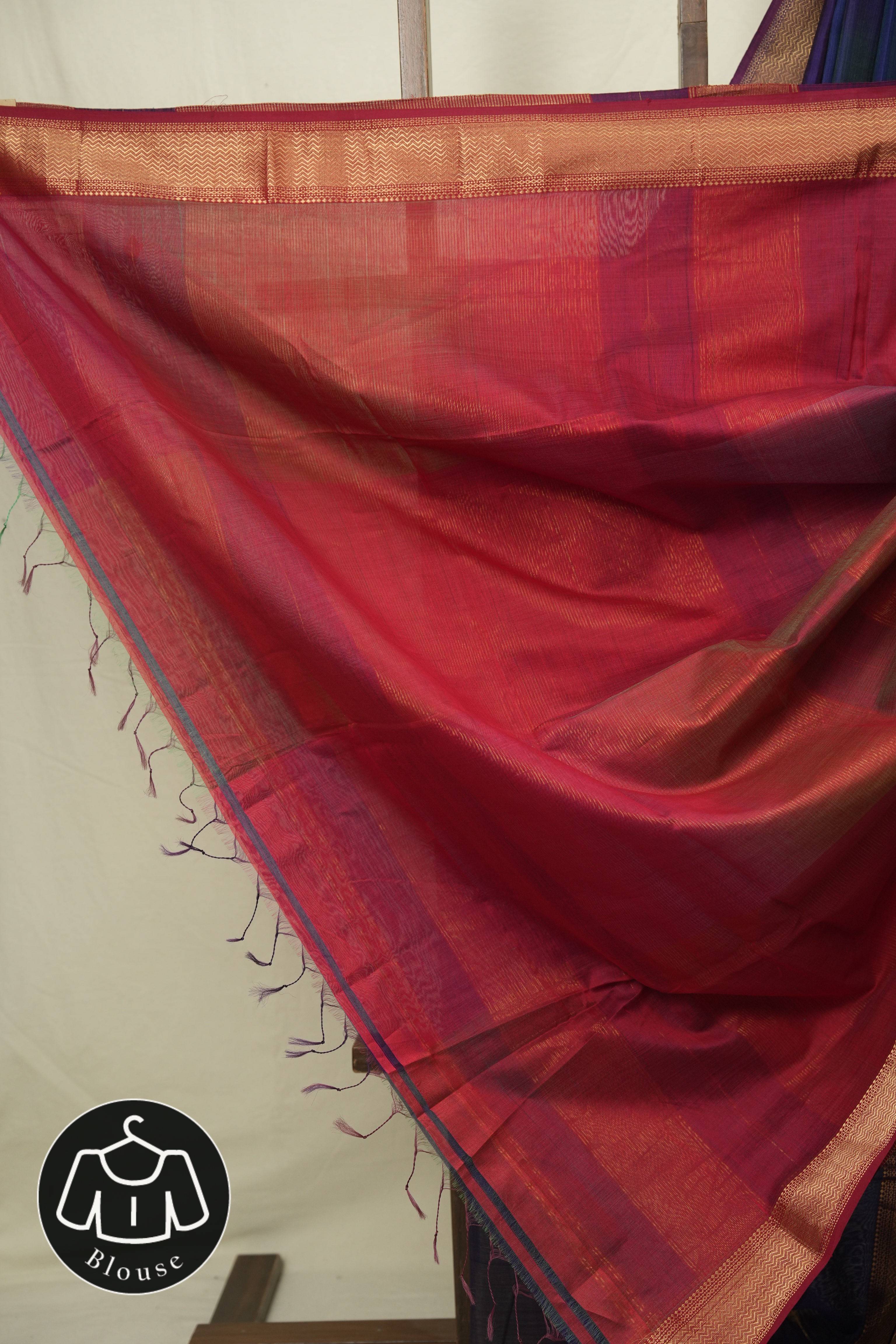 Dual Tone Blue Maheshwari Saree - SRDTBMS1236