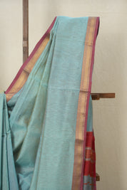 Sky Blue Maheshwari Tissue Saree - SRSBMTS592
