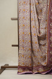 Cream Lavender HBP Cotton Silk Saree With Maheshwari Border - SRCLCSS1443