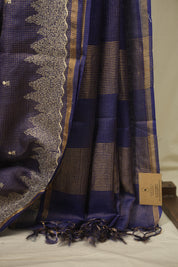 Royal Blue Embroidered Tussar Silk Saree -SRRBETSS1582