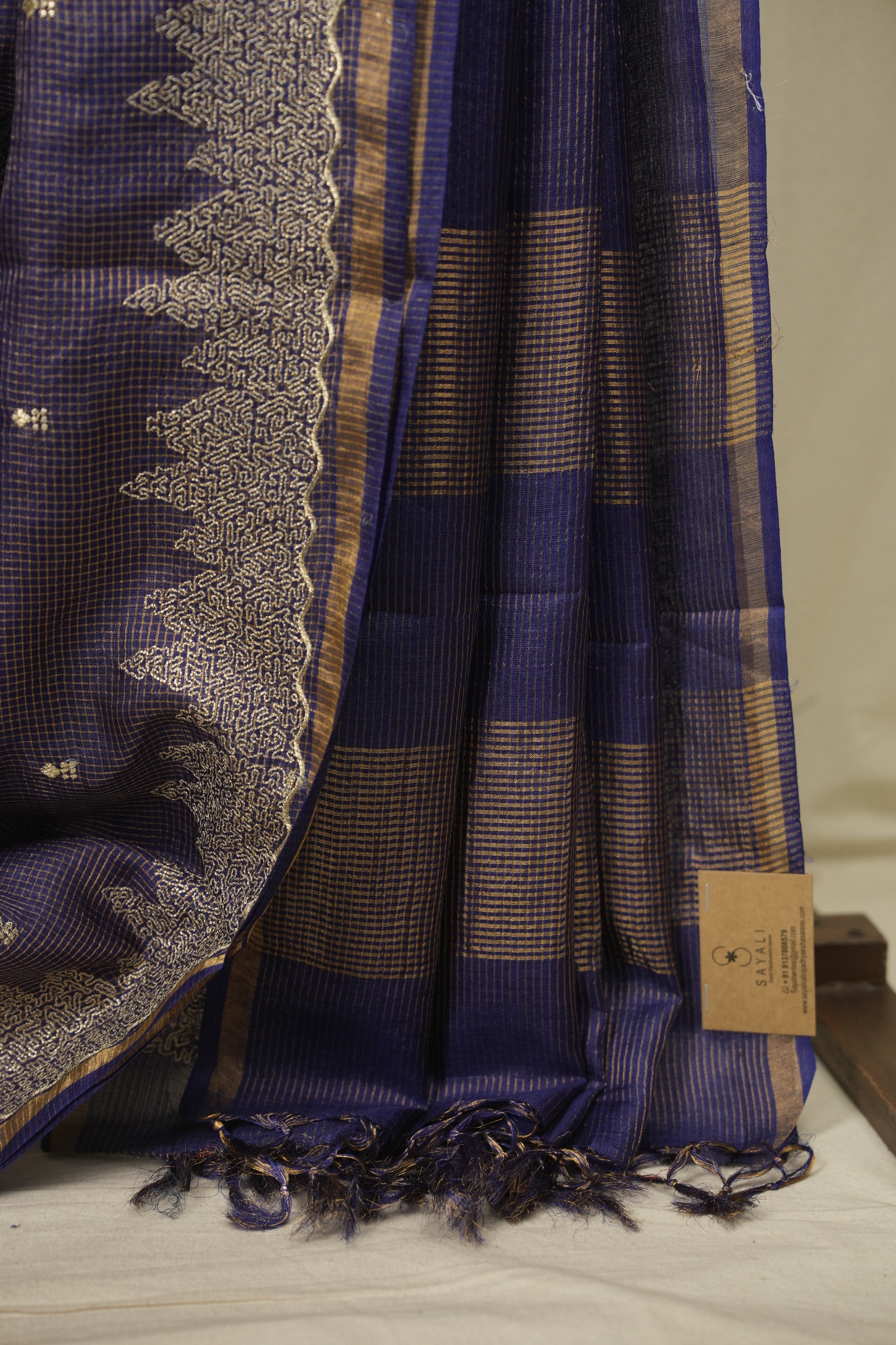 Royal Blue Embroidered Tussar Silk Saree -SRRBETSS1582