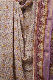 Cream Lavender HBP Cotton Silk Saree With Maheshwari Border - SRCLCSS1443