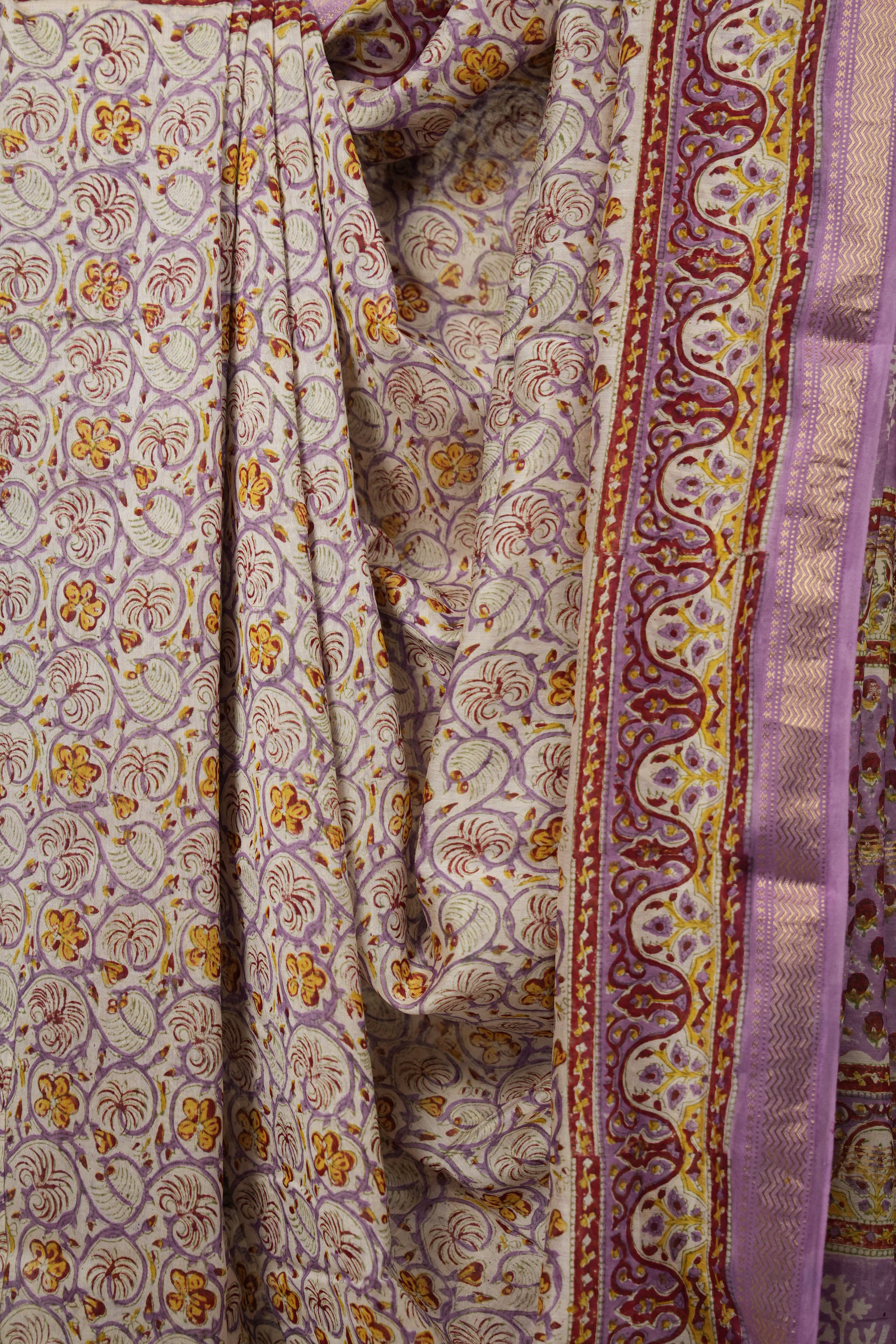 Cream Lavender HBP Cotton Silk Saree With Maheshwari Border - SRCLCSS1443