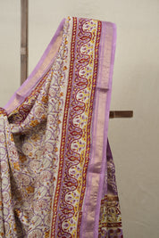 Cream Lavender HBP Cotton Silk Saree With Maheshwari Border - SRCLCSS1443