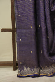 Royal Blue Embroidered Tussar Silk Saree -SRRBETSS1582