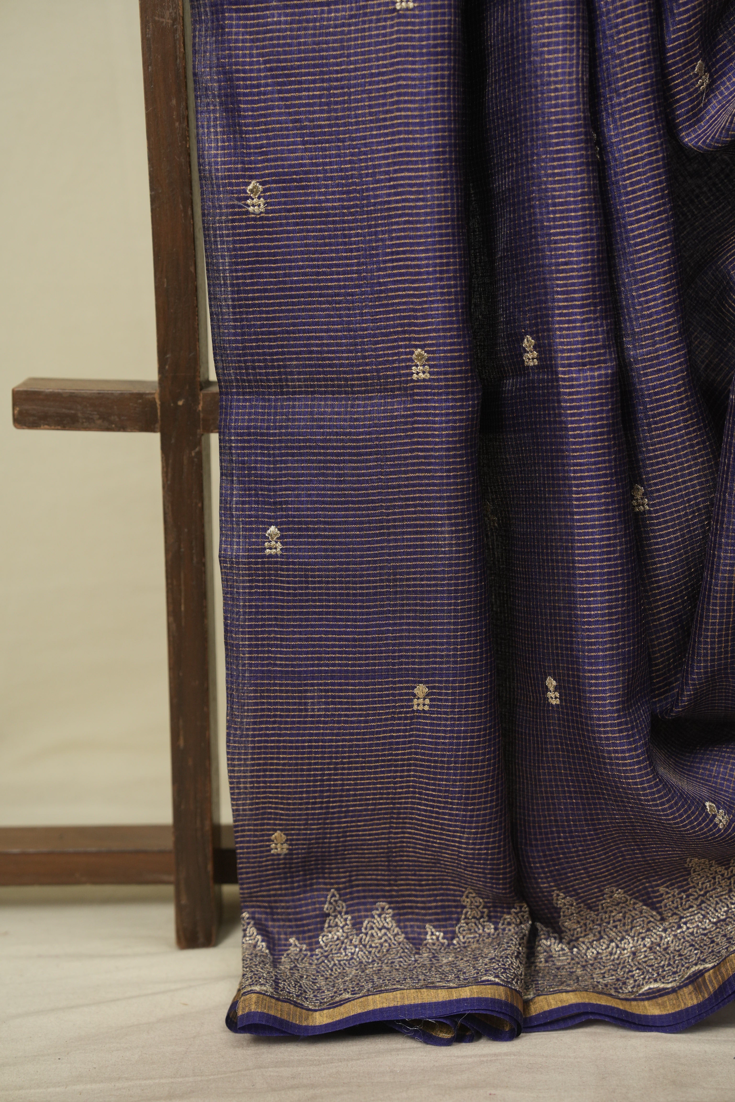 Royal Blue Embroidered Tussar Silk Saree -SRRBETSS1582