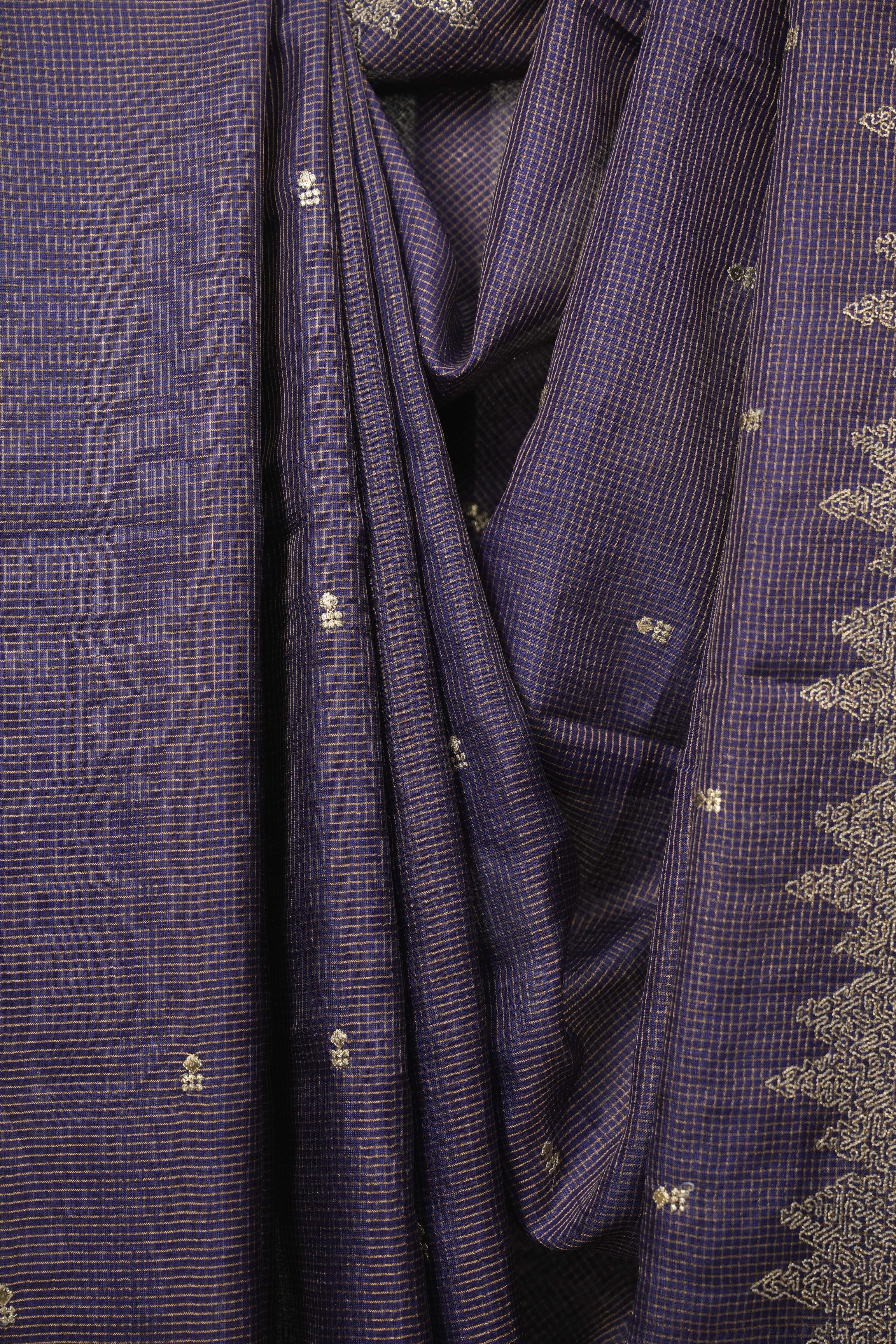 Royal Blue Embroidered Tussar Silk Saree -SRRBETSS1582