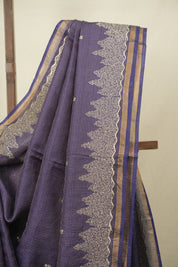 Royal Blue Embroidered Tussar Silk Saree -SRRBETSS1582