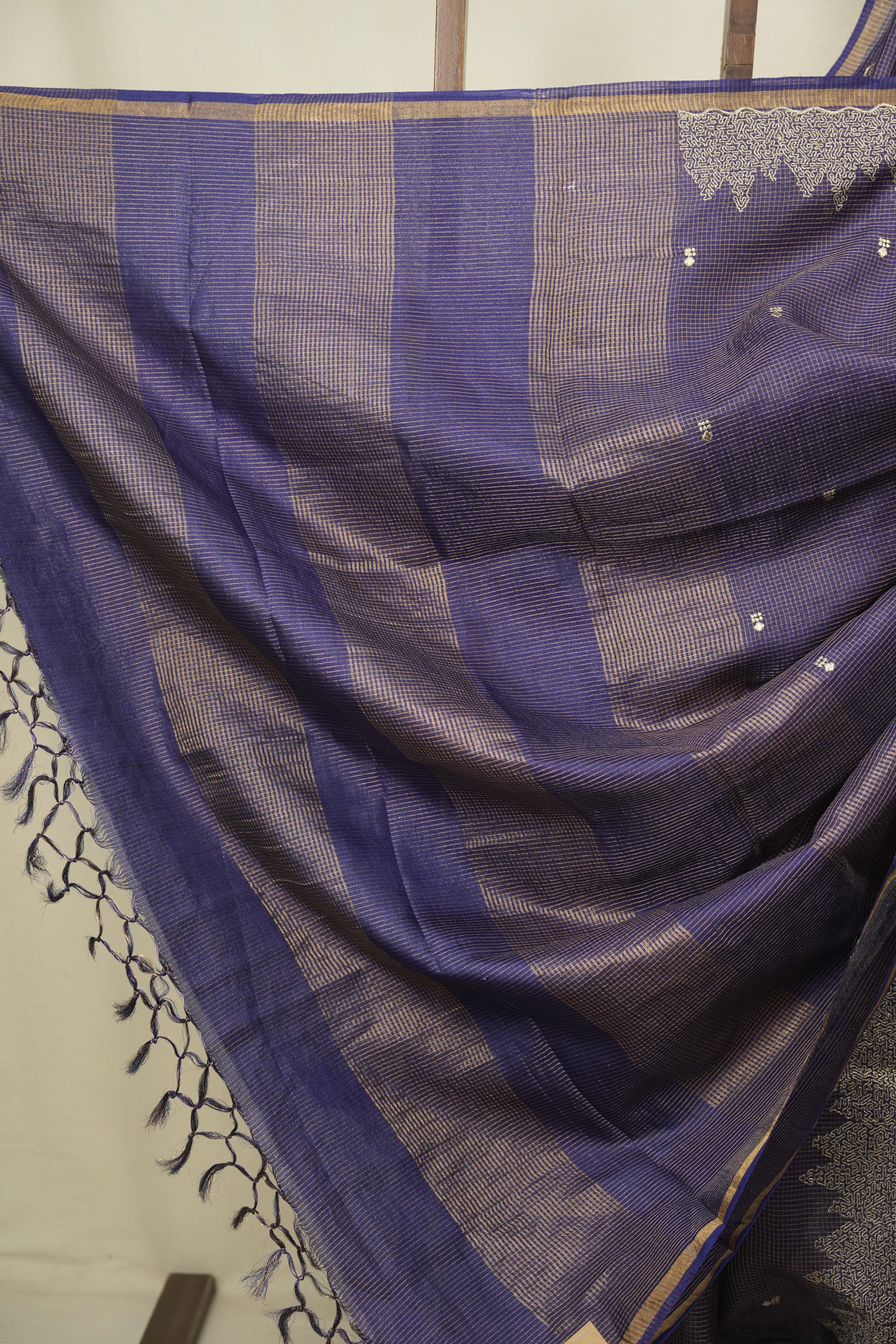 Royal Blue Embroidered Tussar Silk Saree -SRRBETSS1582