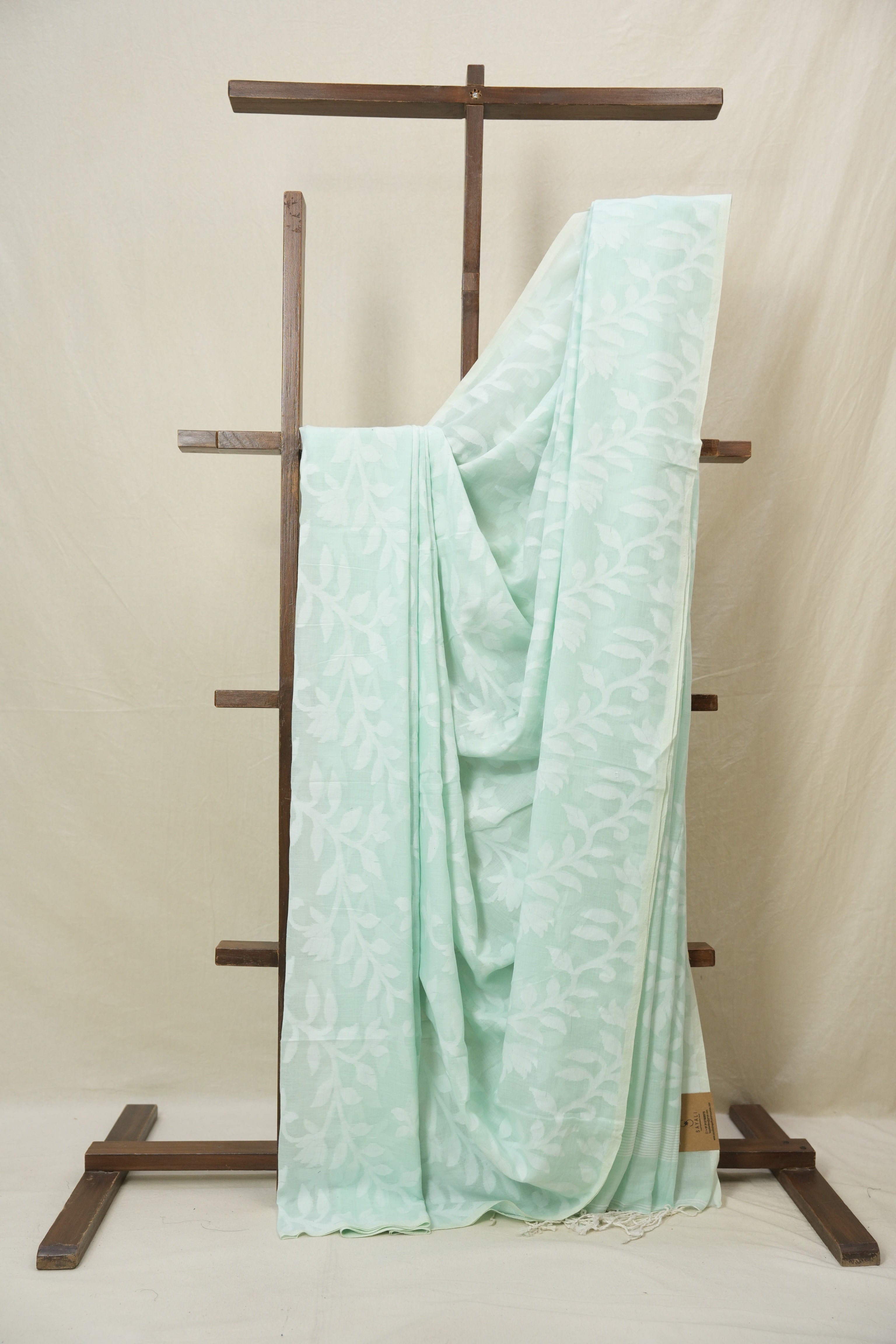Aqua Green Mul Bengal Cotton Jamdani Saree - SRAGBCJS231