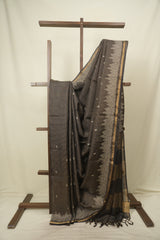 Black Embroidered Tussar Silk Saree -SRBETSS1580