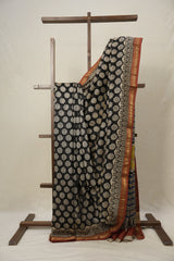 Black HBP Cotton Silk Saree With Maheshwari Border - SRBCSS1441