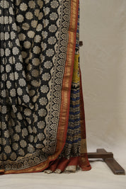 Black HBP Cotton Silk Saree With Maheshwari Border - SRBCSS1441