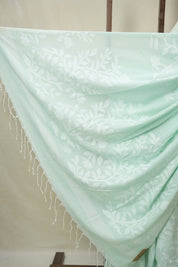 Aqua Green Mul Bengal Cotton Jamdani Saree - SRAGBCJS231