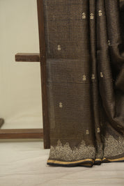 Black Embroidered Tussar Silk Saree -SRBETSS1580
