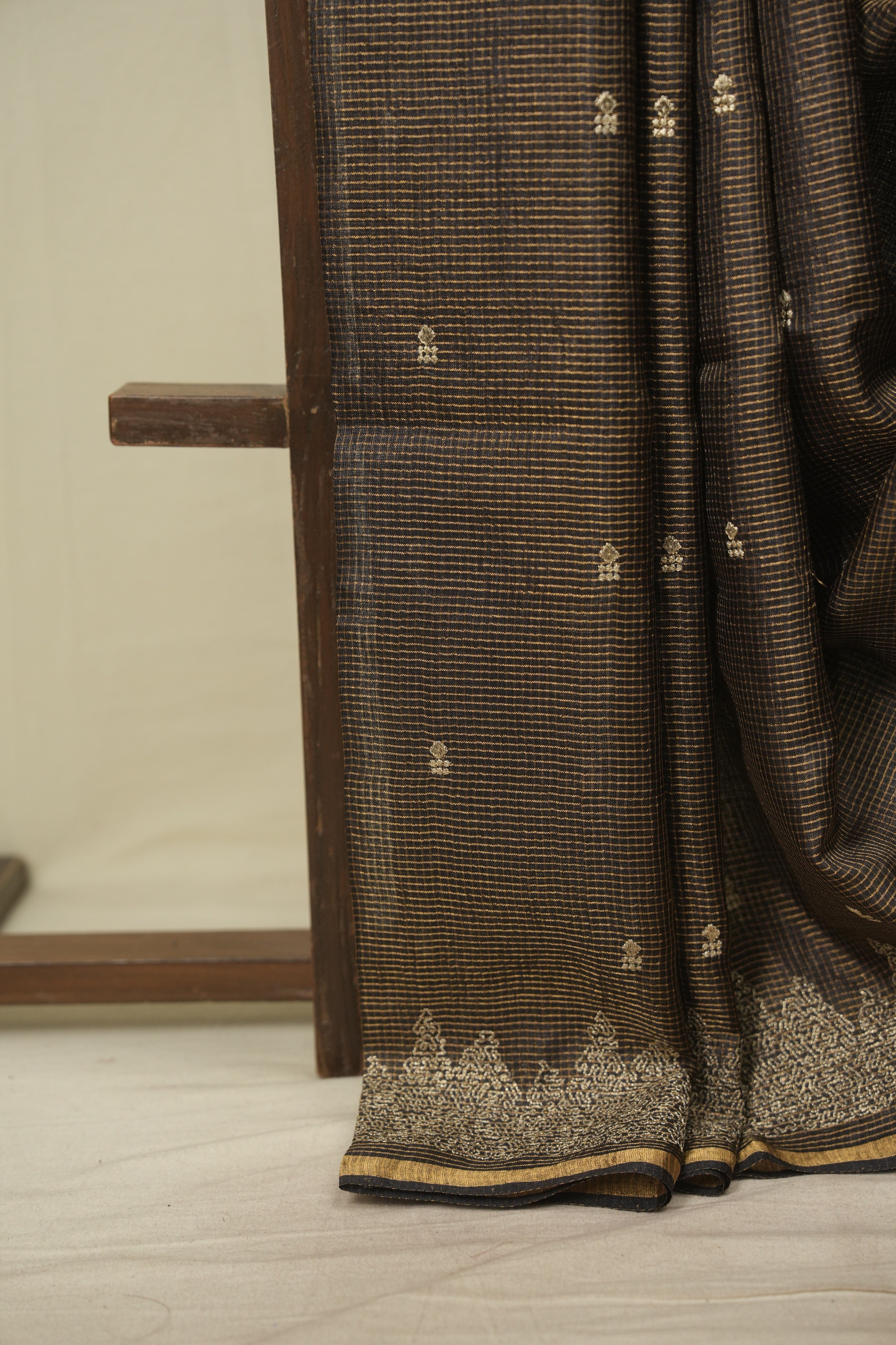 Black Embroidered Tussar Silk Saree -SRBETSS1580