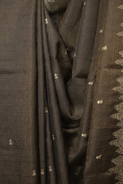 Black Embroidered Tussar Silk Saree -SRBETSS1580