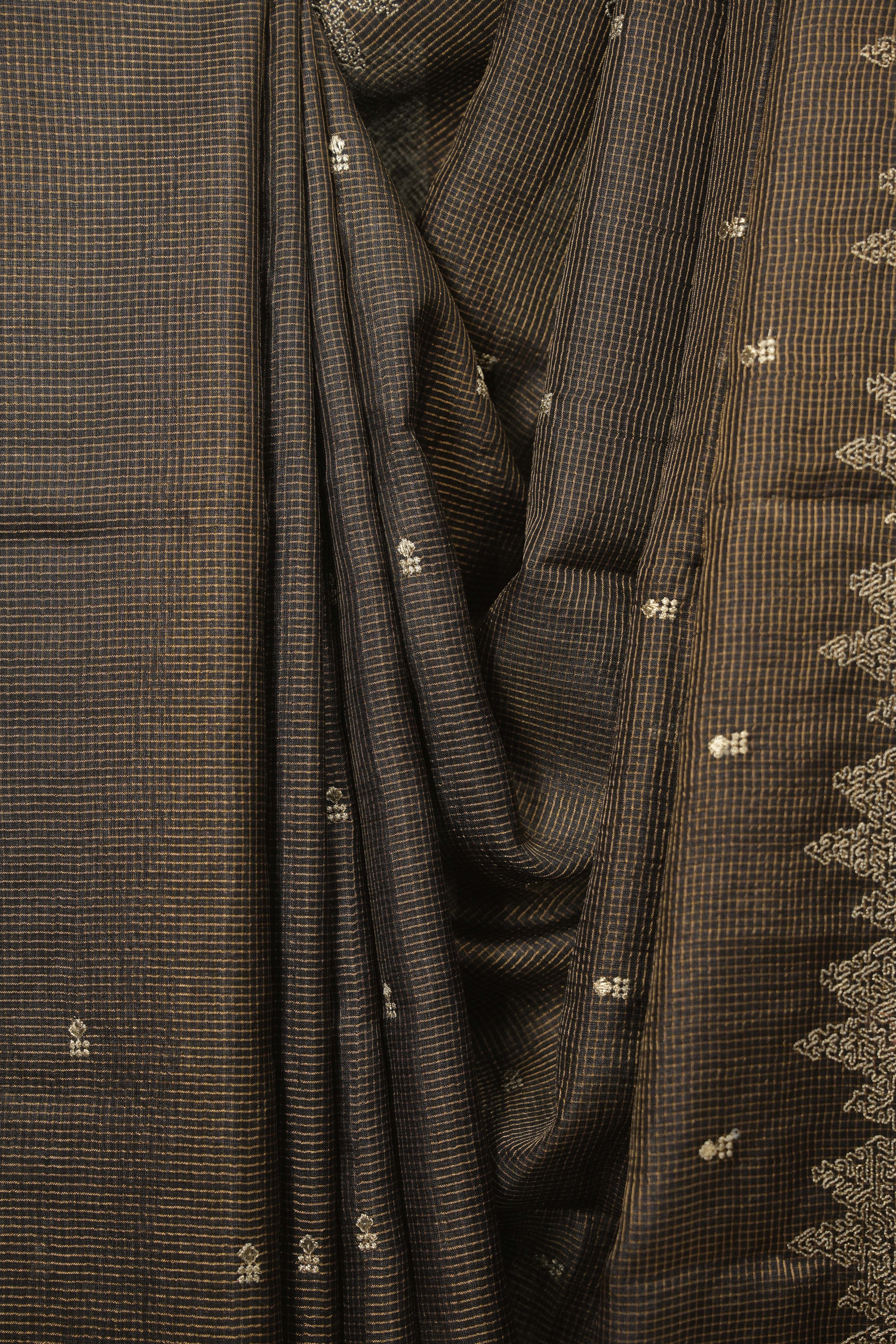 Black Embroidered Tussar Silk Saree -SRBETSS1580
