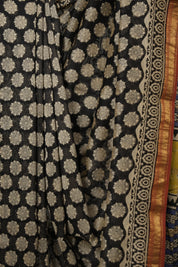 Black HBP Cotton Silk Saree With Maheshwari Border - SRBCSS1441