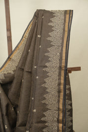 Black Embroidered Tussar Silk Saree -SRBETSS1580