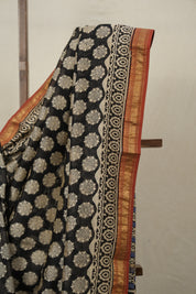 Black HBP Cotton Silk Saree With Maheshwari Border - SRBCSS1441