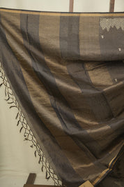 Black Embroidered Tussar Silk Saree -SRBETSS1580