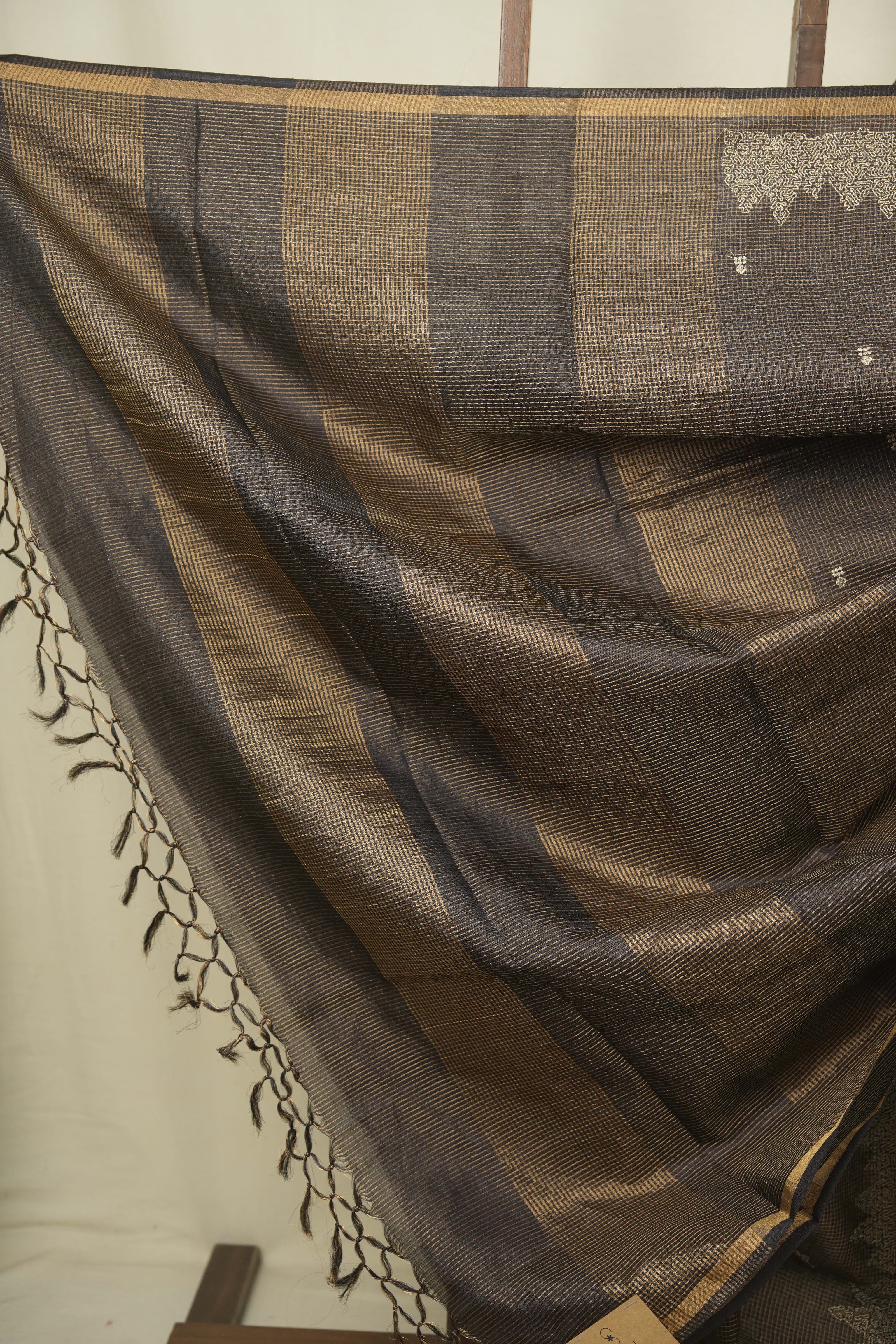 Black Embroidered Tussar Silk Saree -SRBETSS1580