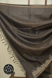 Black Embroidered Tussar Silk Saree -SRBETSS1580