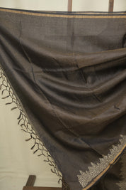 Black Embroidered Tussar Silk Saree -SRBETSS1580