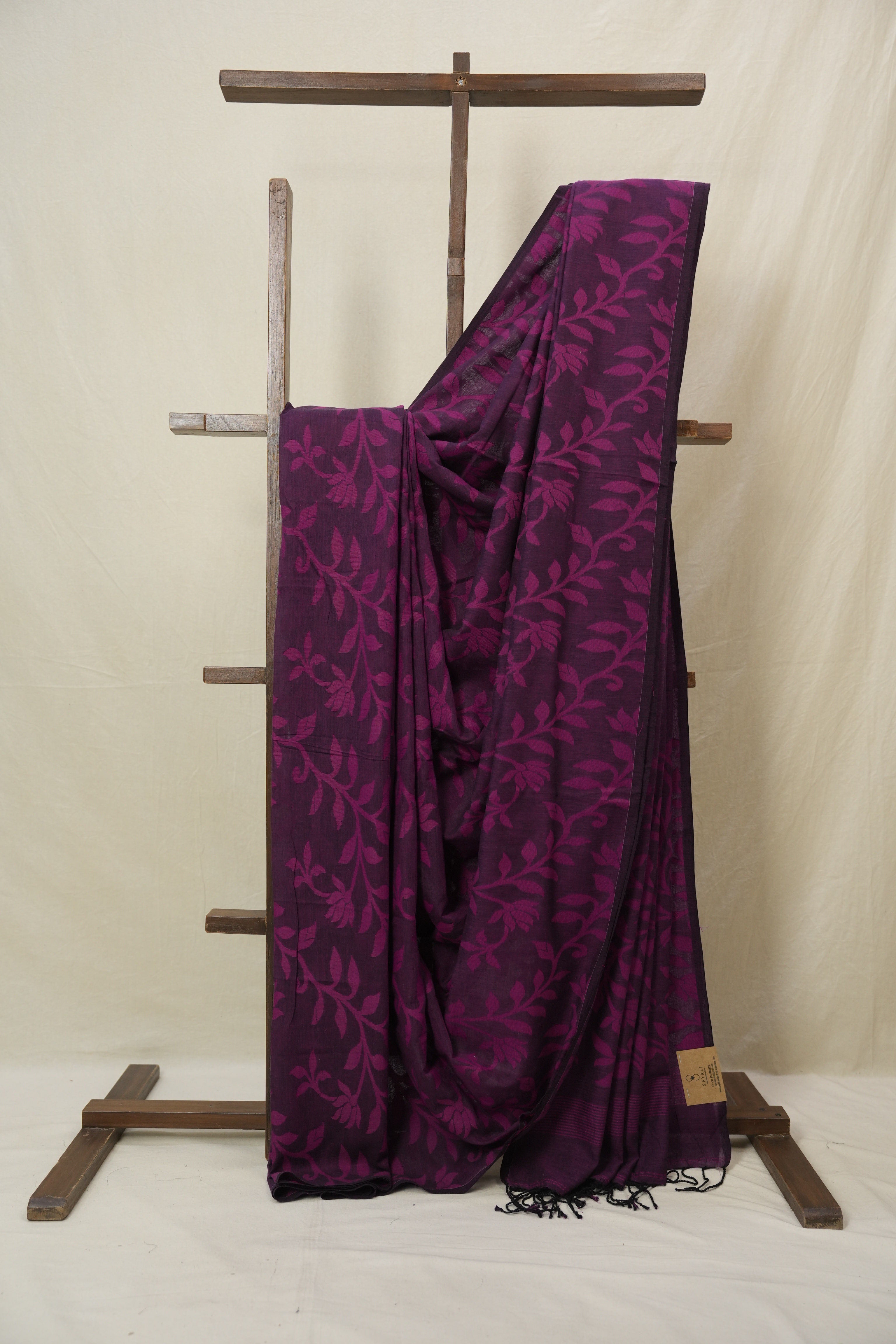 Purple Mul Bengal Cotton Jamdani Saree - SRLPBCJS233