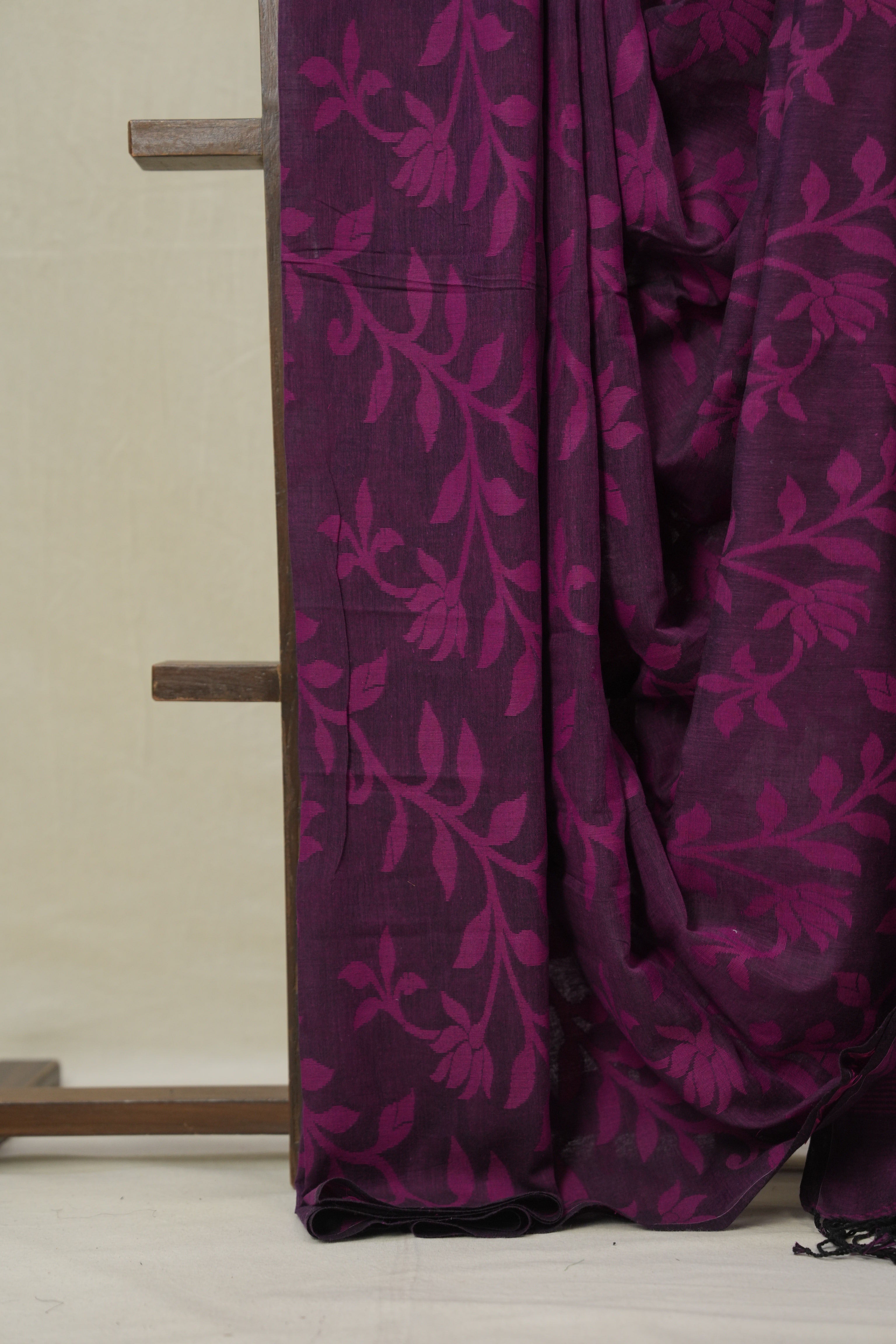 Purple Mul Bengal Cotton Jamdani Saree - SRLPBCJS233