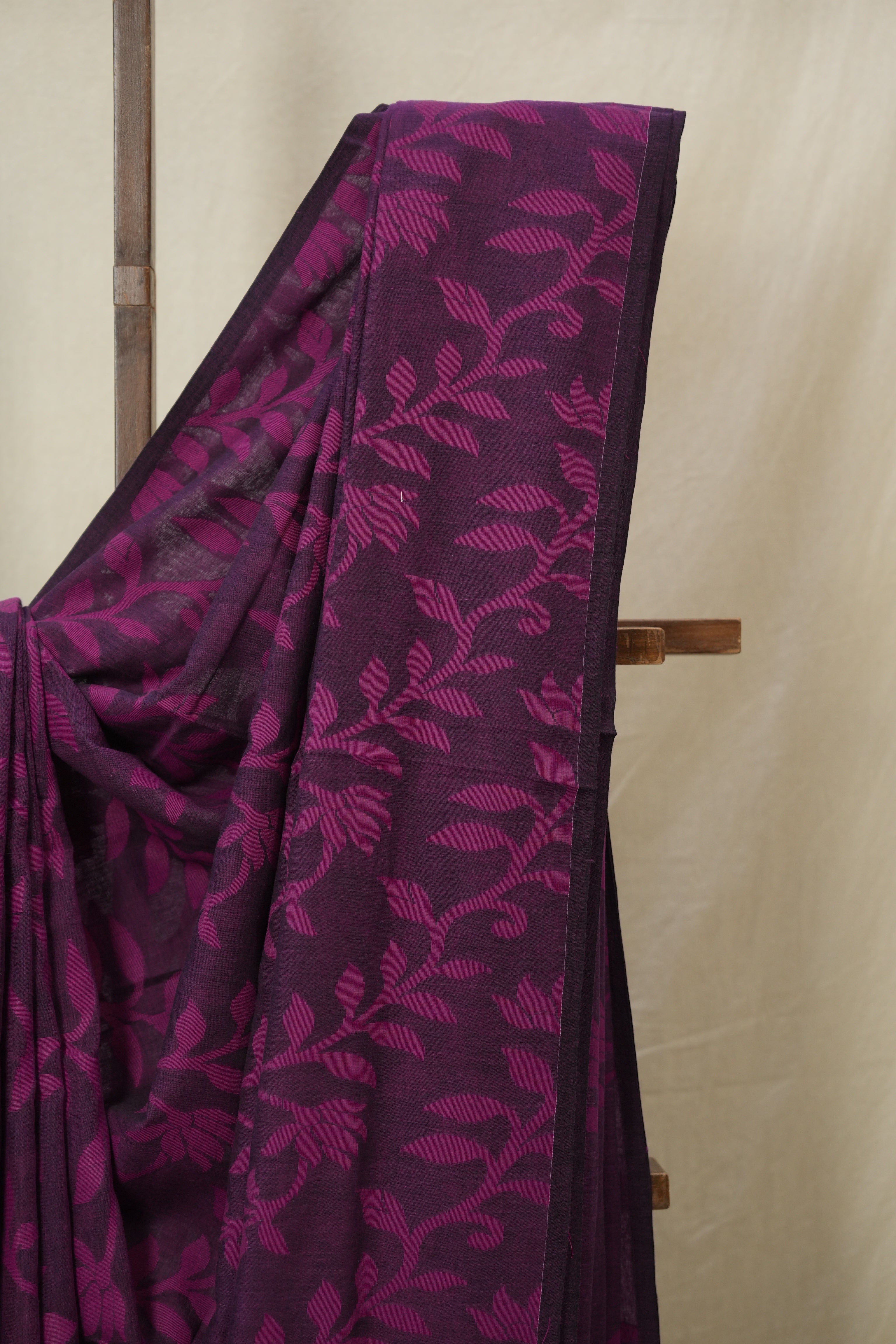 Purple Mul Bengal Cotton Jamdani Saree - SRLPBCJS233