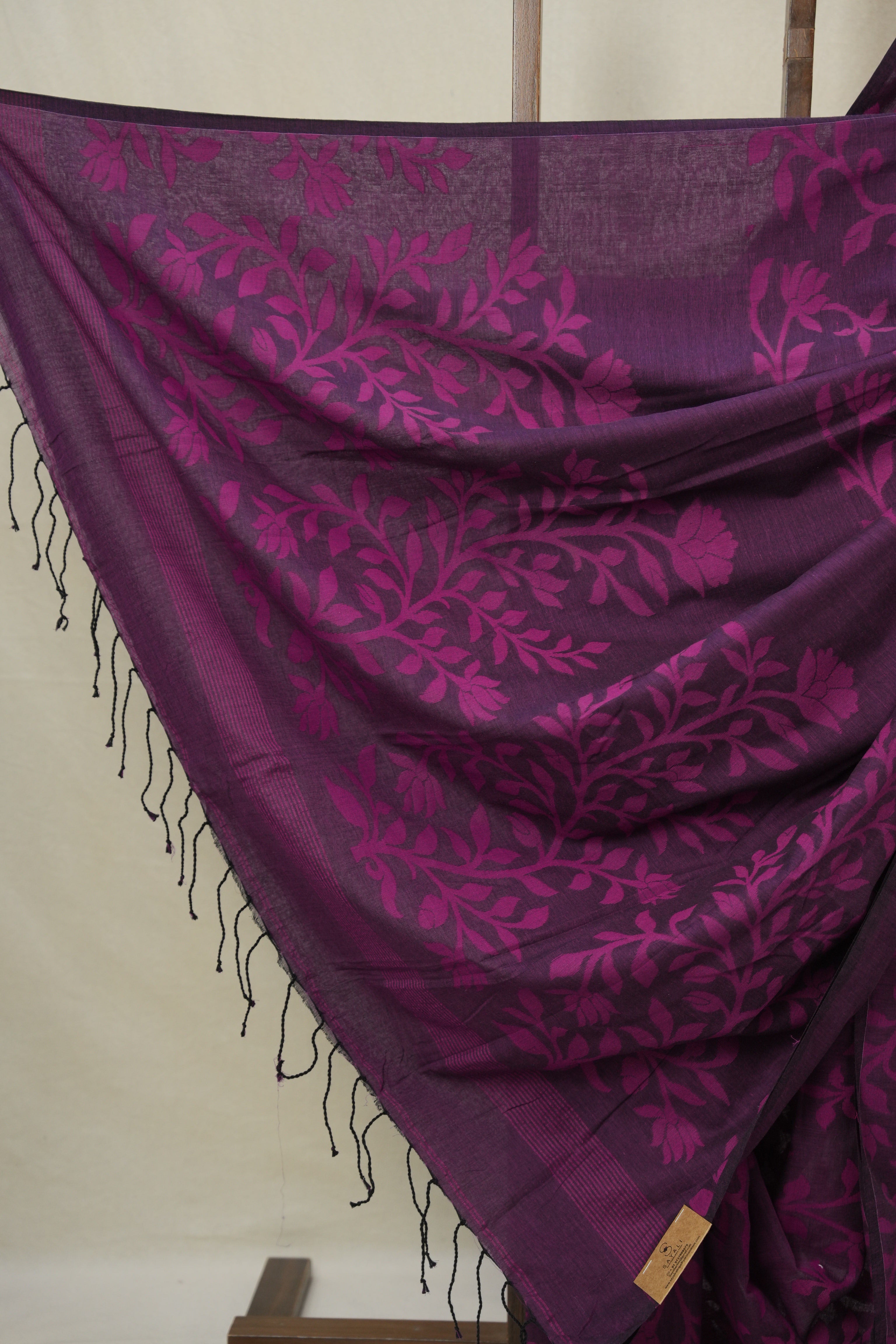 Purple Mul Bengal Cotton Jamdani Saree - SRLPBCJS233