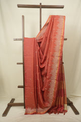 Red Embroidered Tussar Silk Saree -SRRETSS1589