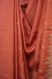 Red Embroidered Tussar Silk Saree -SRRETSS1589