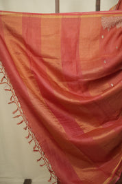 Red Embroidered Tussar Silk Saree -SRRETSS1589