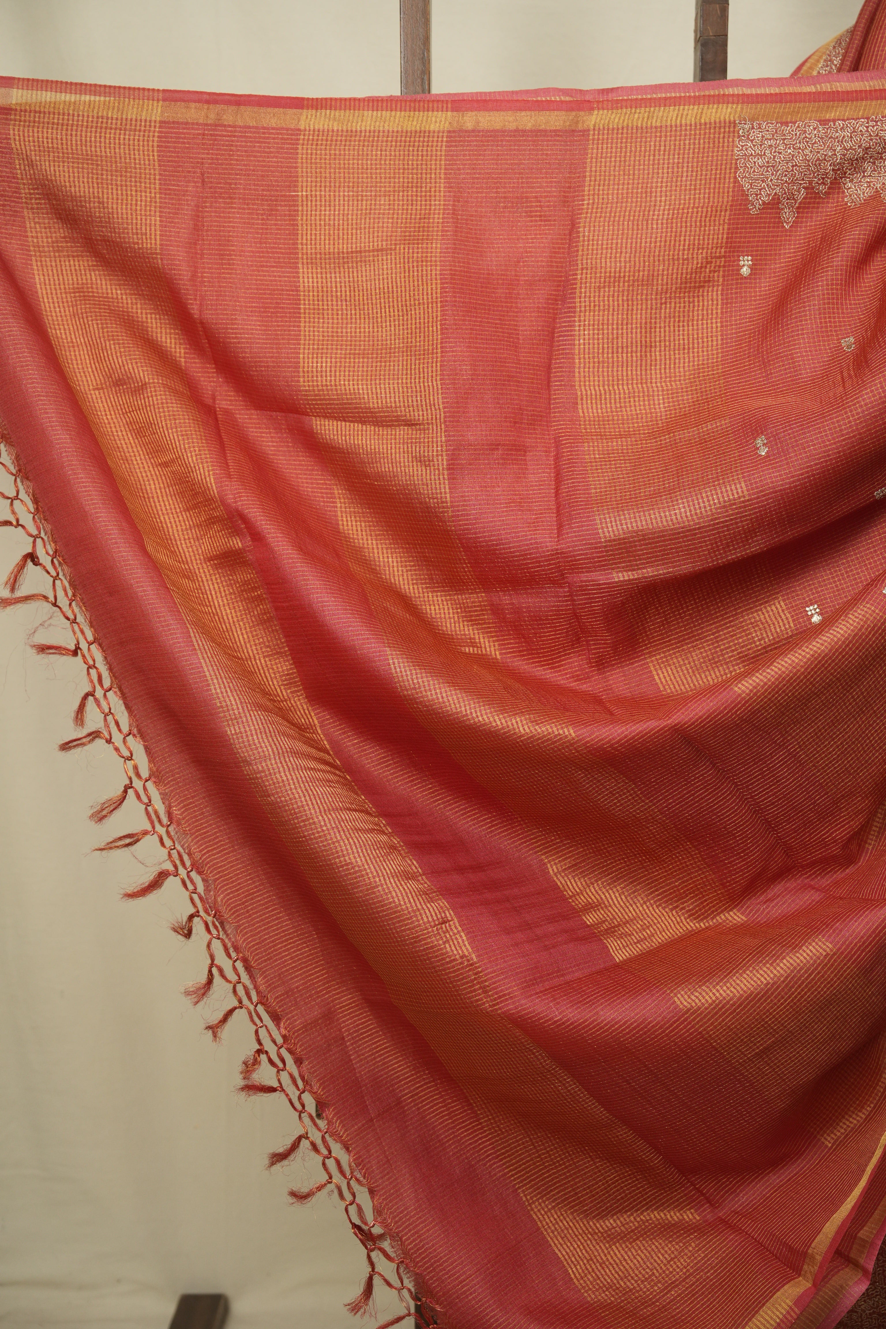 Red Embroidered Tussar Silk Saree -SRRETSS1589