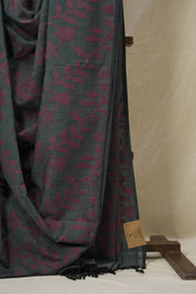 Charcoal  Mul Bengal Cotton Jamdani Saree - SRCBCJS228