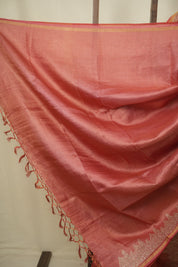 Red Embroidered Tussar Silk Saree -SRRETSS1589
