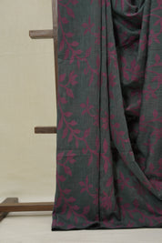 Charcoal  Mul Bengal Cotton Jamdani Saree - SRCBCJS228